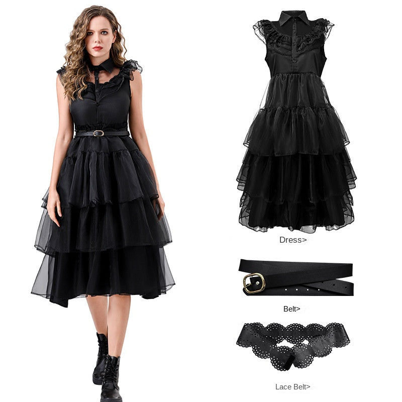 Robe en tulle noire ou rouge à col pour femme, vue 6
