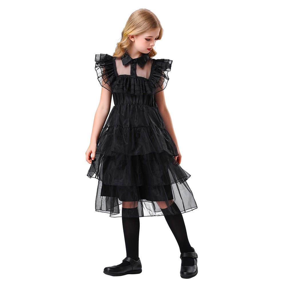 Robe noire en tulle à col pour fille, vue 2