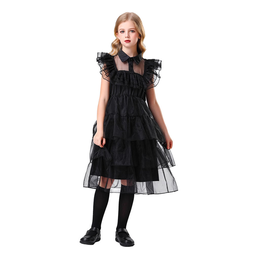 Robe noire en tulle à col pour fille, vue 5