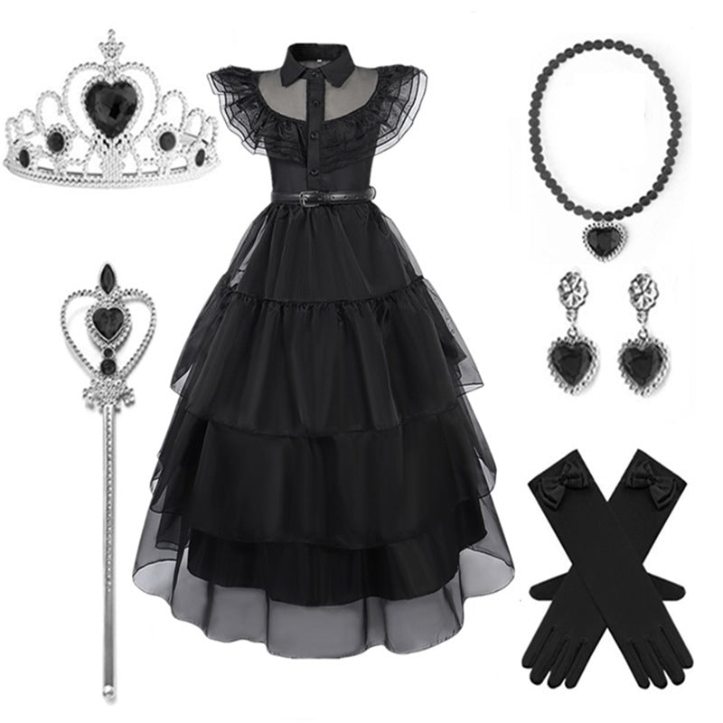 Robe noire en tulle à col pour fille, vue 9