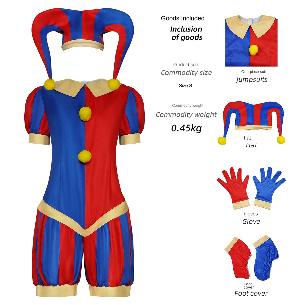 Combinaison bouffon de cirque bicolore – vue 3