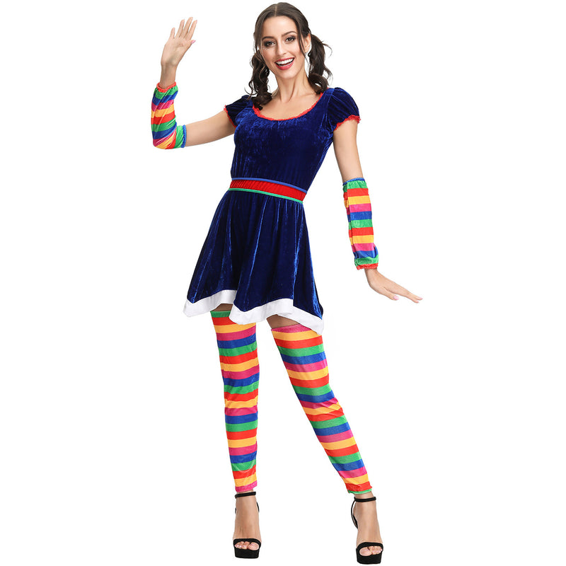 Robe de clown rayée arc-en-ciel femme
