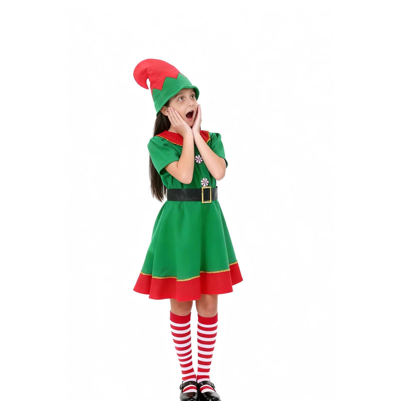 Déguisement lutin de Noël fille robe verte