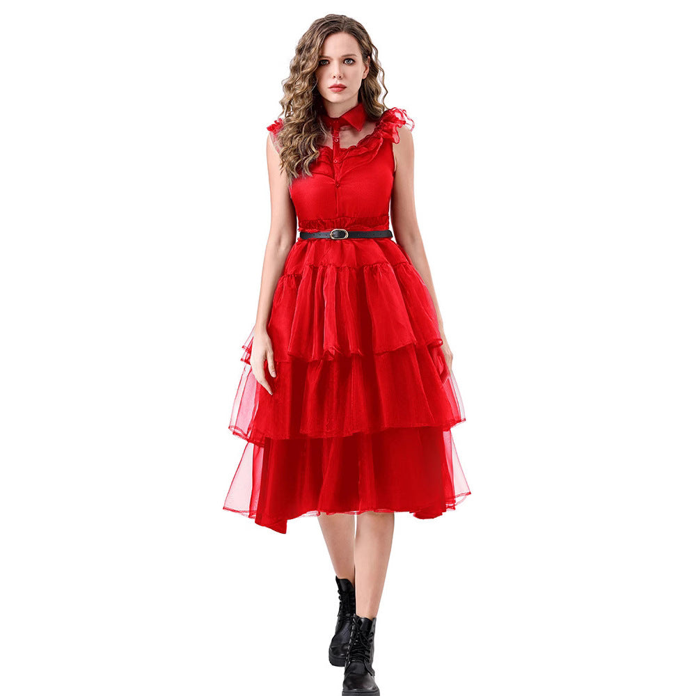Robe en tulle noire ou rouge à col pour femme, vue 5