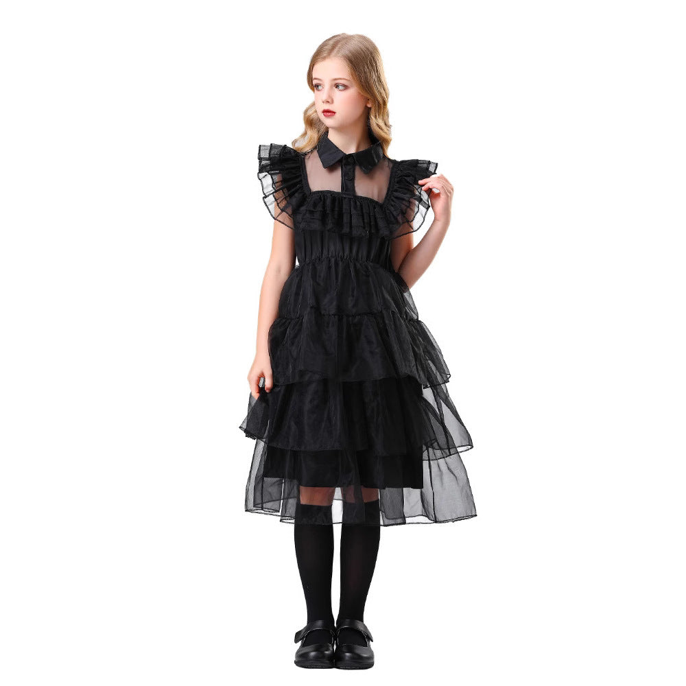 Robe noire en tulle à col pour fille, vue 4