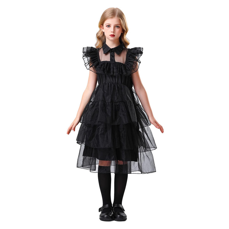 Robe noire en tulle à col pour fille