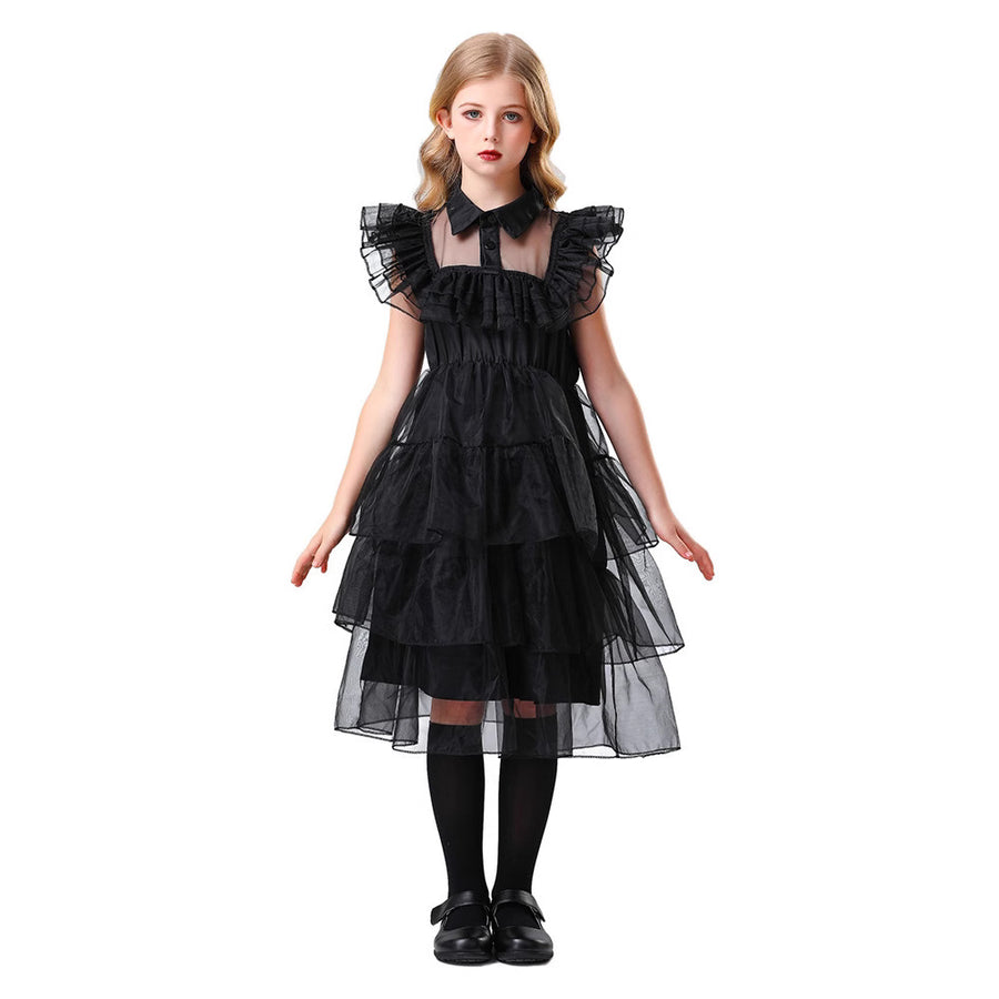 Robe noire en tulle à col pour fille