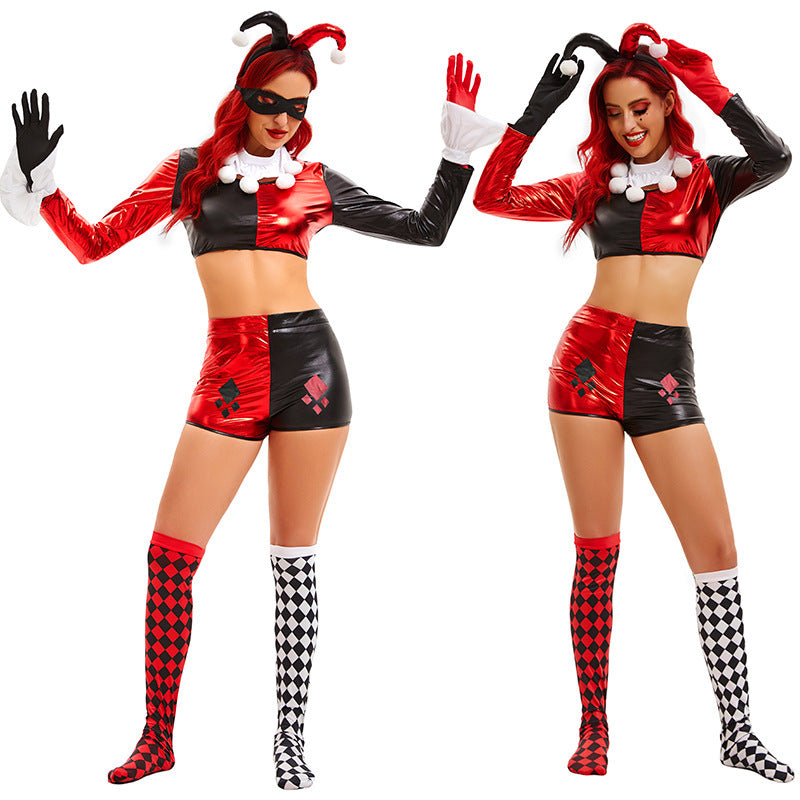 Déguisement arlequin rouge et noir