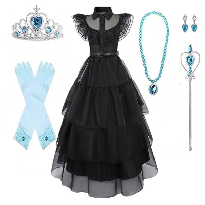 Robe noire en tulle à col pour fille, vue 7