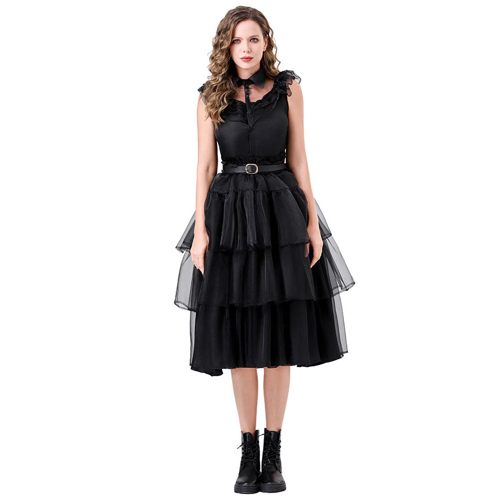 Robe en tulle noire ou rouge à col pour femme, vue 3