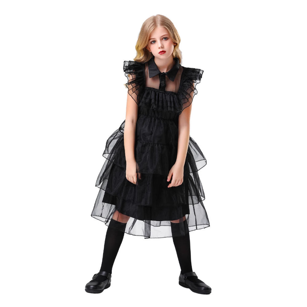 Robe noire en tulle à col pour fille, vue 3