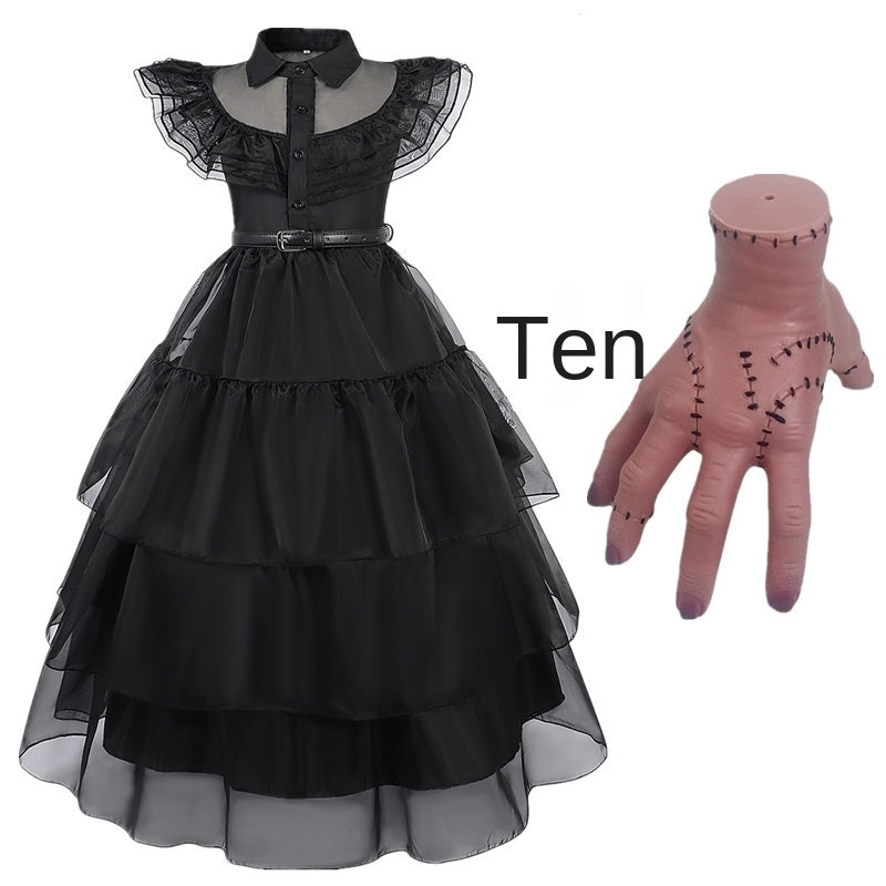Robe noire en tulle à col pour fille, vue 10