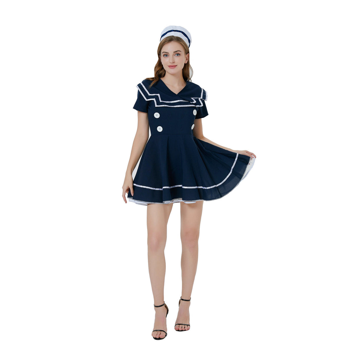 Déguisement robe bleu marine avec chapeau – vue 2