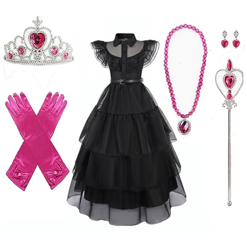 Robe noire en tulle à col pour fille, vue 8