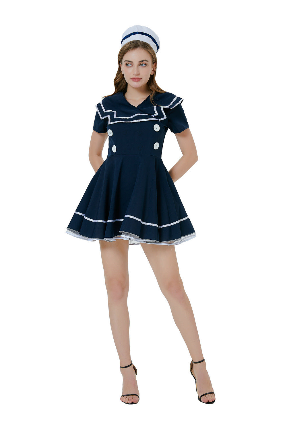 Déguisement robe bleu marine avec chapeau – vue 4